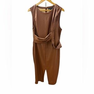 Eloquii Women’s Mocha Faux Leather Sleeveless Dress with Pleated waist and drape